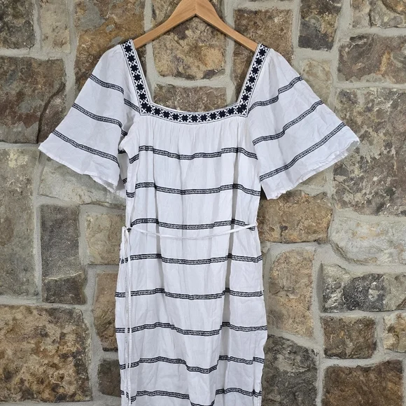 Tory Burch Linen Embroidered Belted Tassel Boho Dress - Picture 2 of 11